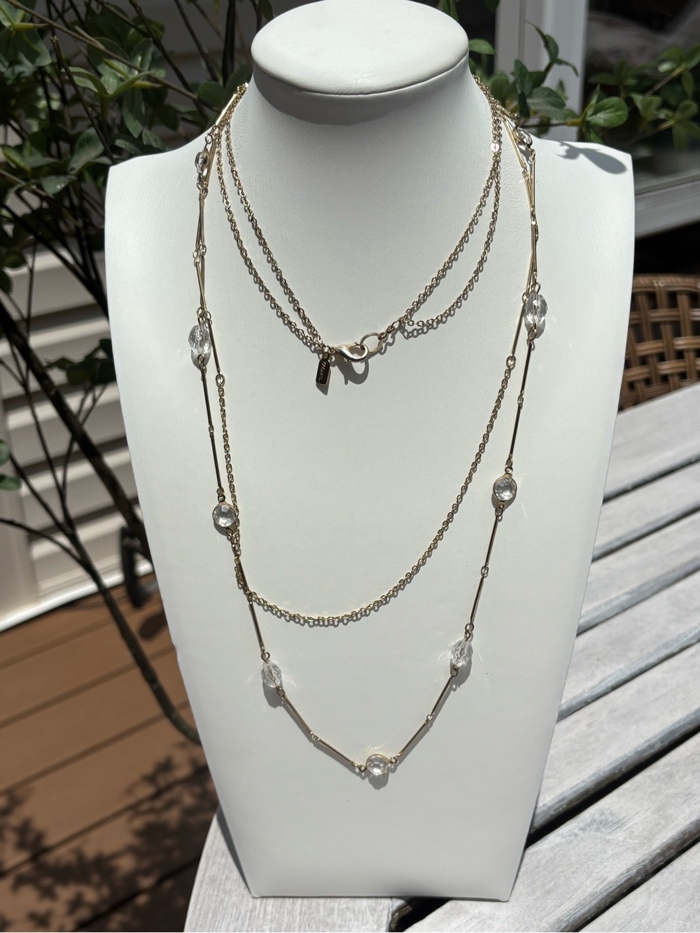 Gold Layered Necklace with Clear Crystal Accents